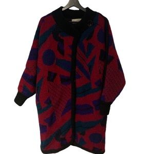 Vintage Colour Block Long Button Up Wool Blend Cardigan